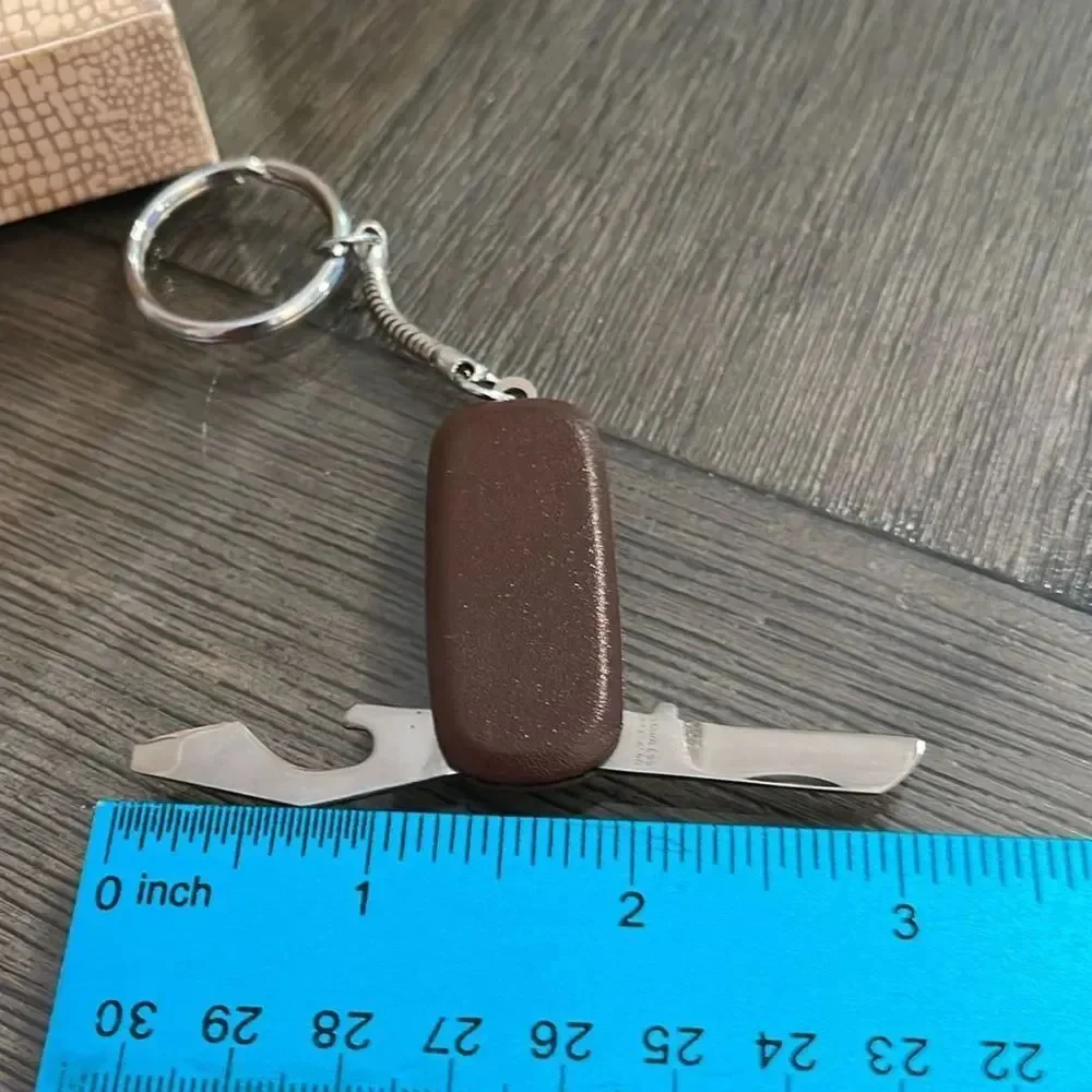 Vintage 1983 Avon Pocket Penknife Keychain Brown Simulated Leather
